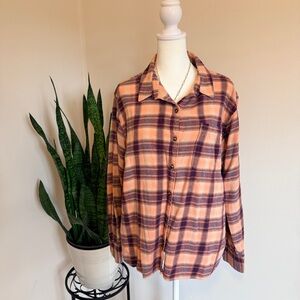 SO‎ | Plaid Flannel Shirt in Peach and Plum
